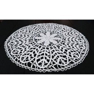 Large Lace Doily White Handmade Centerpiece Vintage  C2